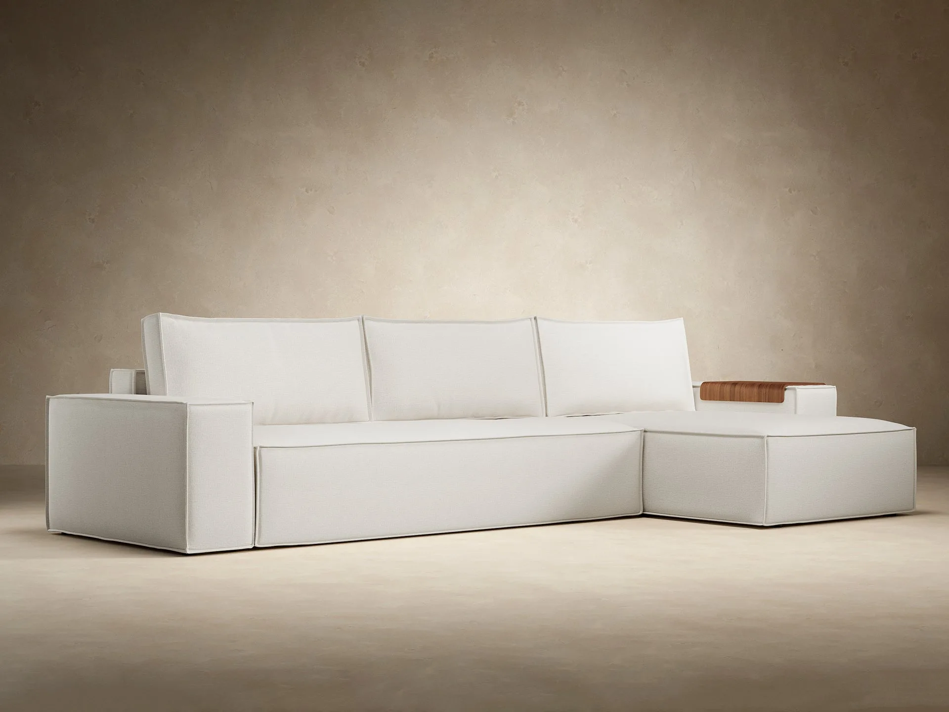 Newilla Wide Arms Sectional Sofa Bed en espuma de alta resiliencia, color tela gris suave