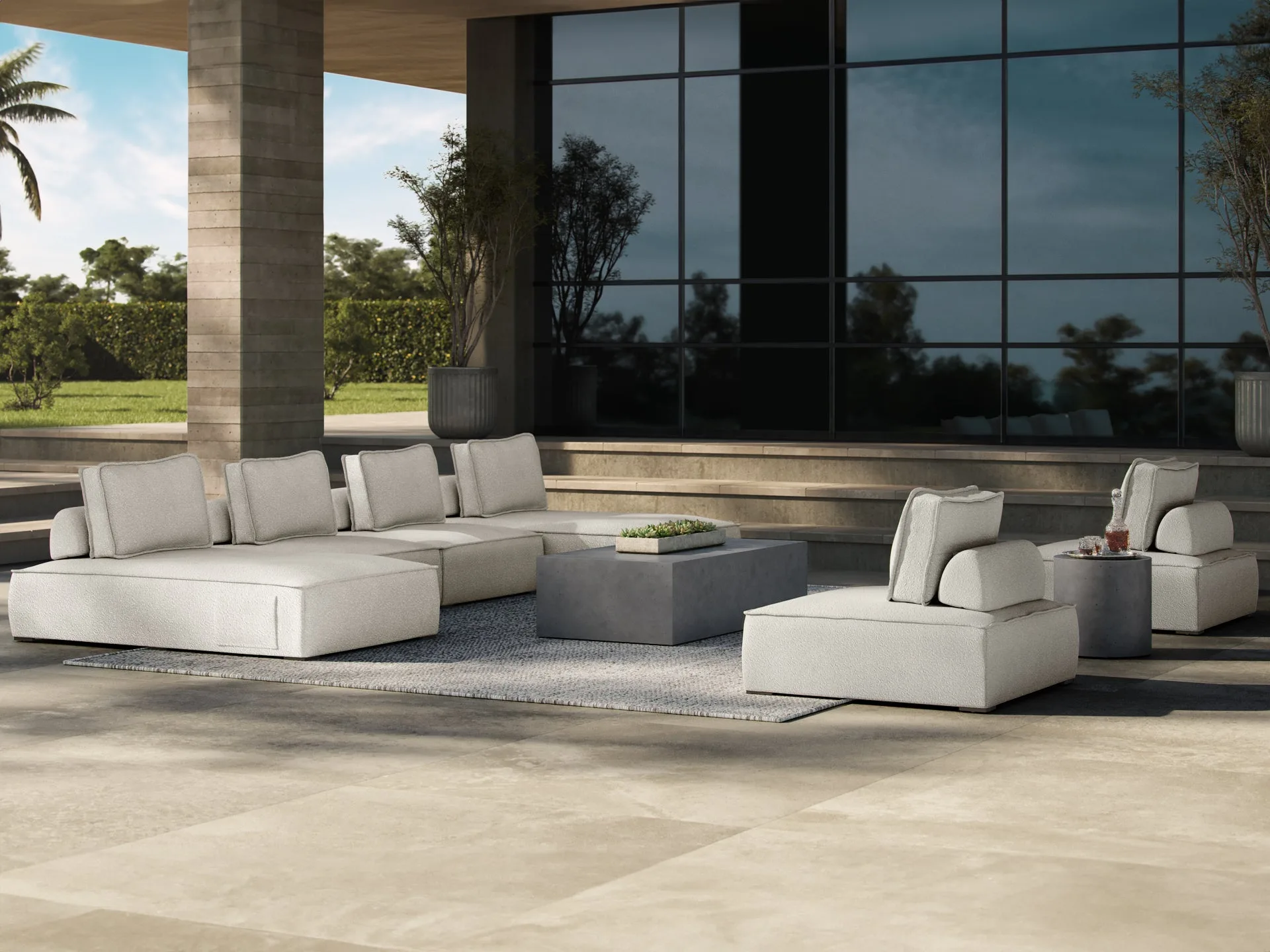 Milos Outdoor Coffee Table en aluminio, color concreto
