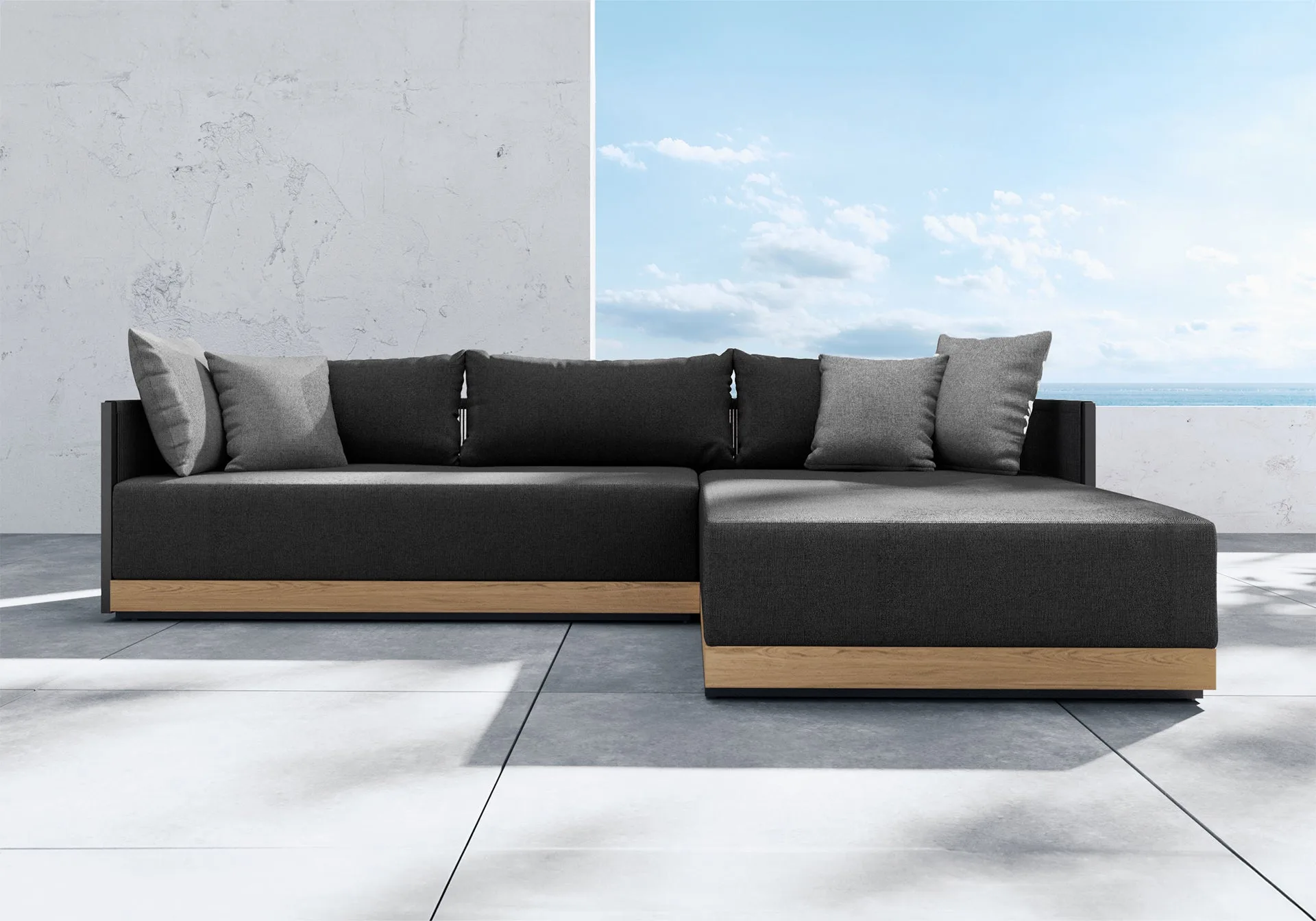 Clifton Outdoor Sectional Sofa en aluminio, color tela pimienta