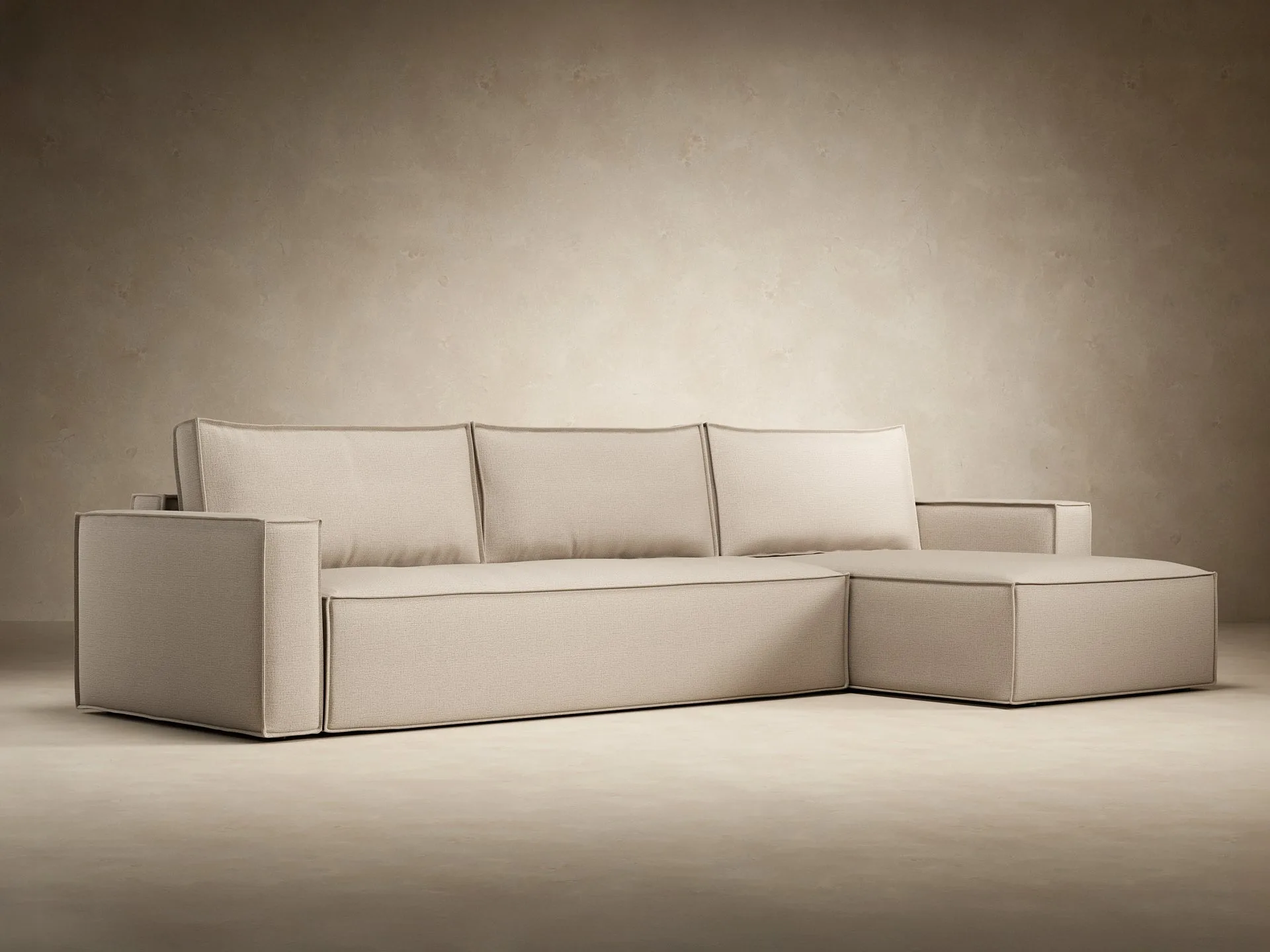 Newilla Standard Arms Sectional Sofa Bed en espuma de alta resiliencia, color tela duna del desierto