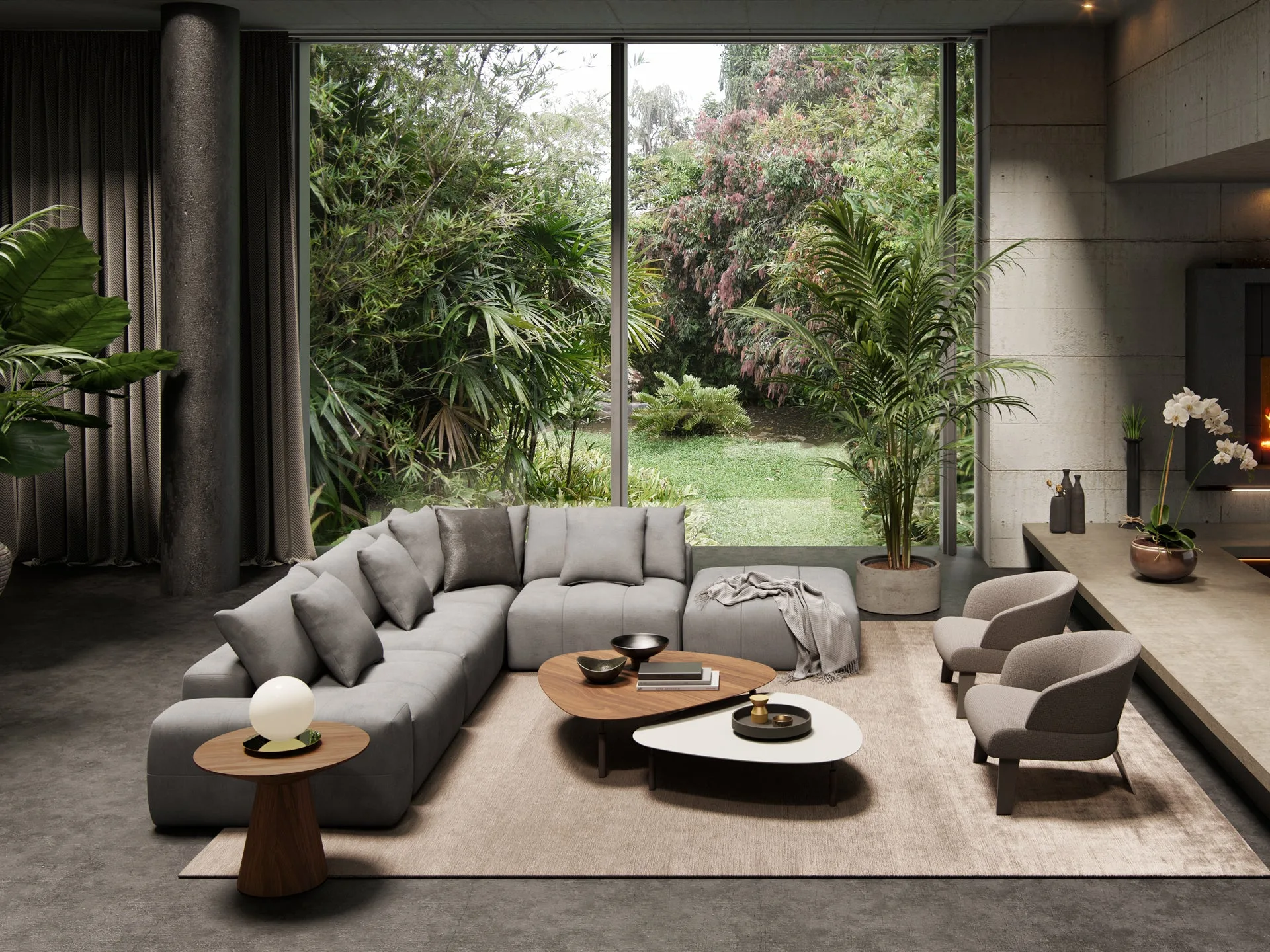 Fullerton Modular Sofa 02 en espuma de alta resiliencia, color tela capri trufa