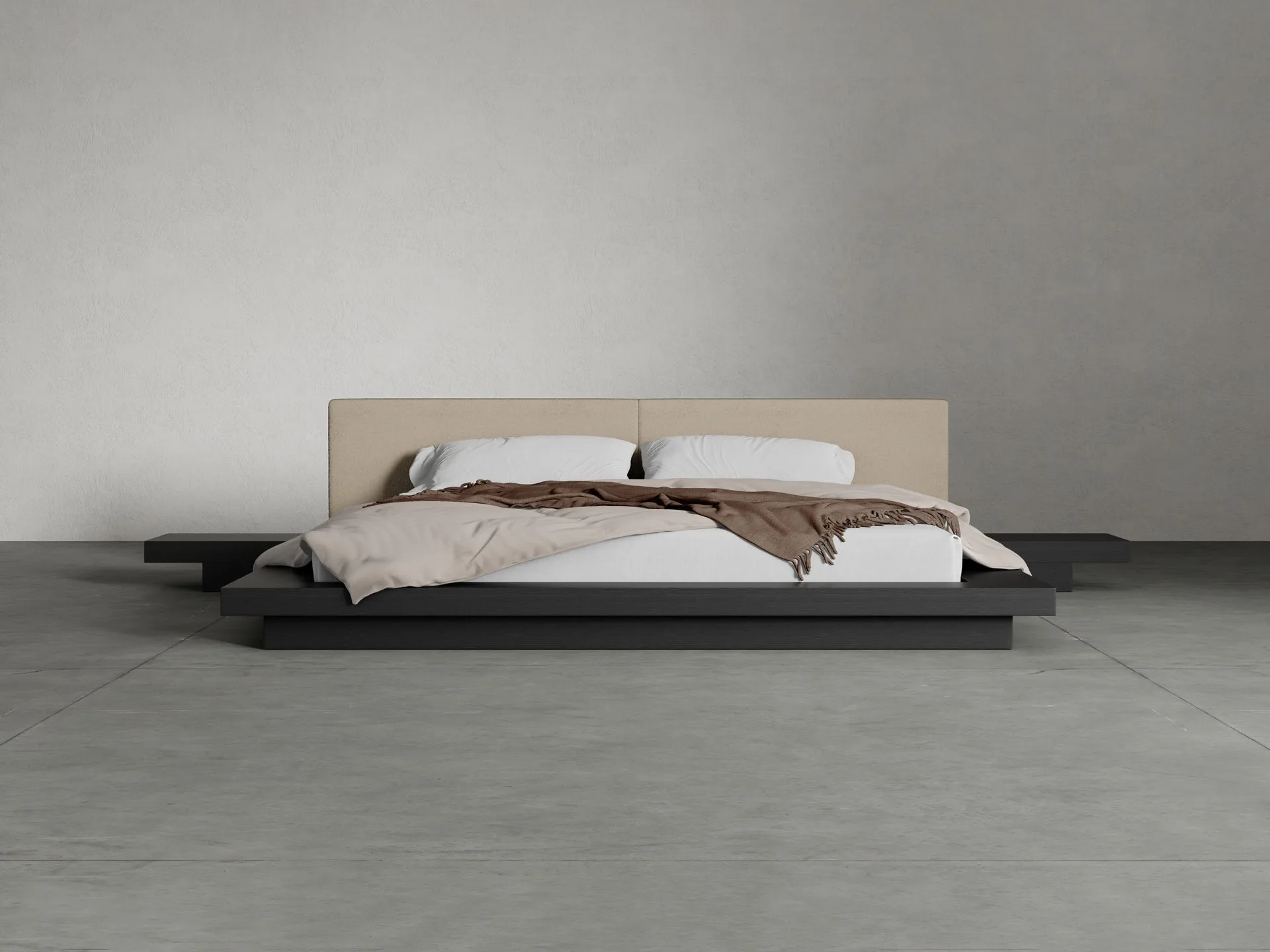 Worth Bed en espuma de alta resiliencia, color cuero ecológico blanco · wengué