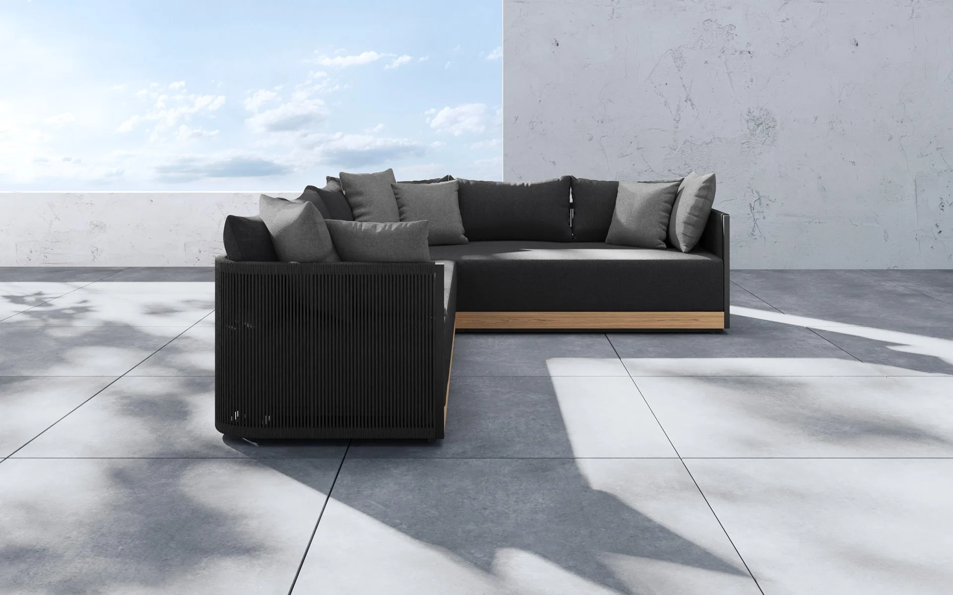Clifton Outdoor Corner Sectional en aluminio, color tela pimienta