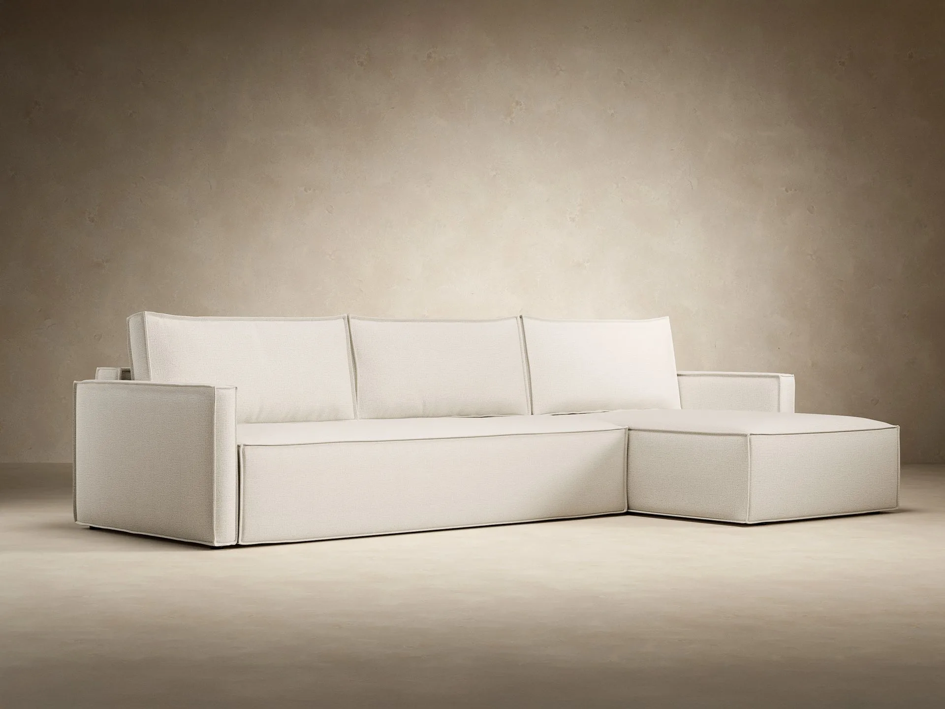 Newilla Slim Arms Sectional Sofa Bed en espuma de alta resiliencia, color tela tostado suave